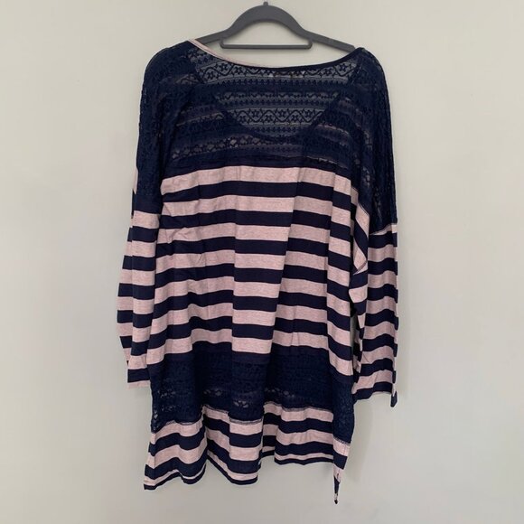 NEW Suzanne Betro striped long lines mixed materials lace detail shirt top‎ - Picture 6 of 9